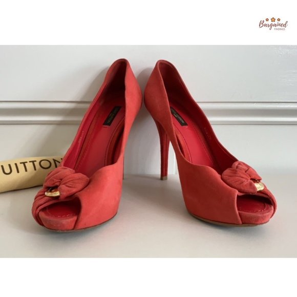 Authentic Louis Vuitton Red Suede Leather Peep Toe Pumps Shoes Sandals Size 39/9 - Picture 9 of 15